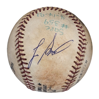 1993 Lee Smith Game Used/Signed Career Save #359 Baseball Used on 04/14/93 (Smith LOA)